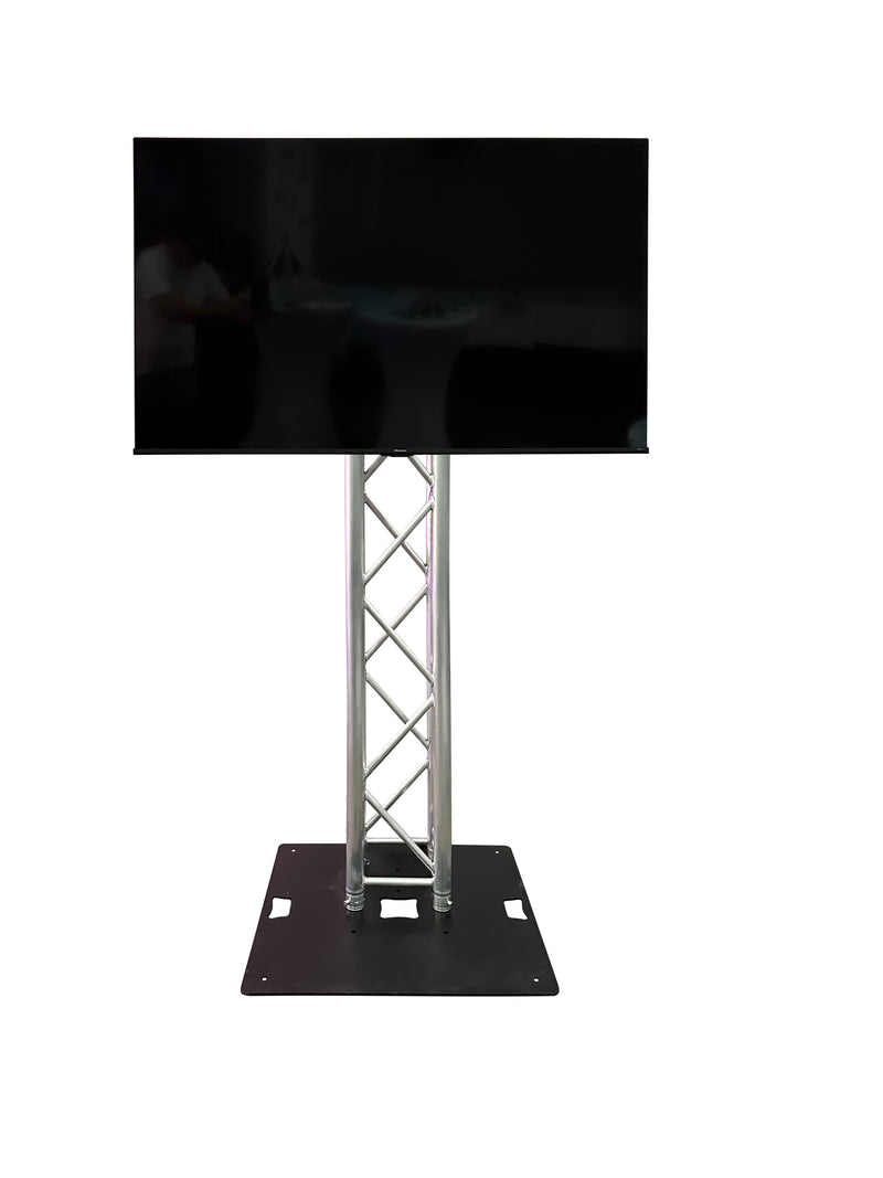 Fernseher Stativ Set Truss Tower Bodenplatte 75 x75 cm Pulverbeschichtet + 200 cm Global Truss 4 Pkt.+ Halbkonuss