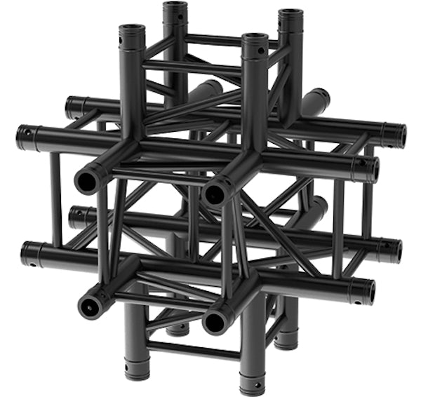 LITECRAFT TRUSS LT34B C61 - 6-Weg Kreuz-Stück, 710mm, in RAL9005 schwarz matt, inkl. Verbindersatz