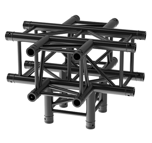 LITECRAFT TRUSS LT34B HD3 C55 - 5-Weg Kreuz-Stück, 710 mm, in RAL9005 schwarz matt, inkl. Verbindersatz