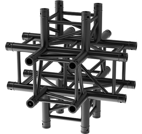 LITECRAFT TRUSS LT34B HD3 C61 - 6-Weg Kreuz-Stück, 710 mm, in RAL9005 schwarz matt, inkl. Verbindersatz