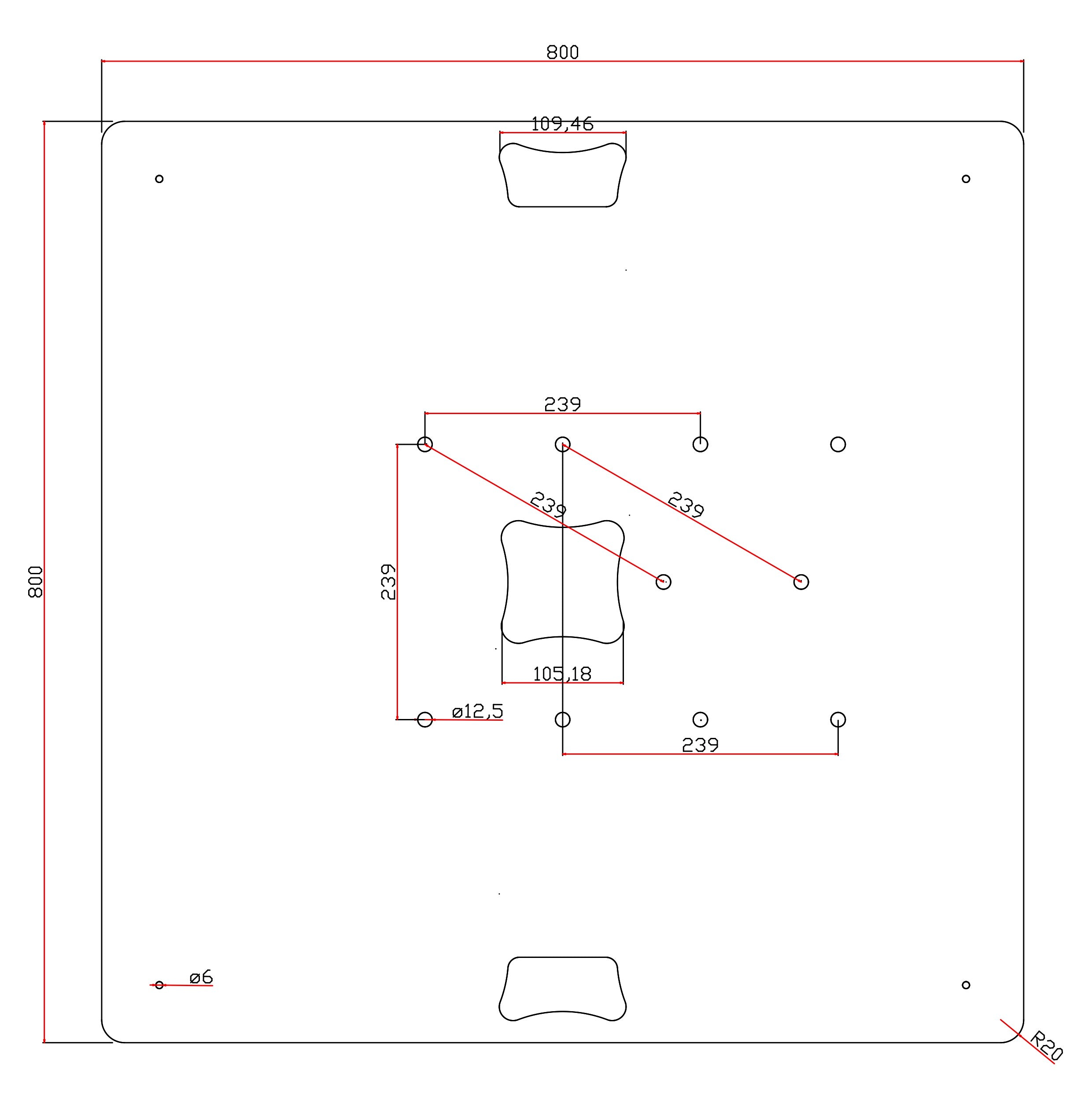 Traversen Bodenplatte 6 mm 80 x 80 cm 30 kg Griff mittig / TV Ständer Pulverbeschichtet